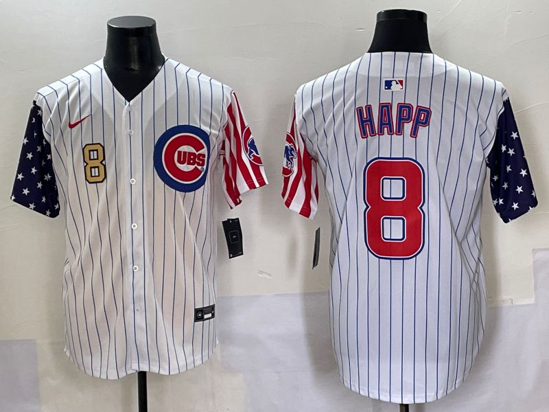 Men 2025 Chicago Cubs #8 Happ White Stripe a generation of national flags Joint Name Nike MLB Jersey style 2->chicago cubs->MLB Jersey